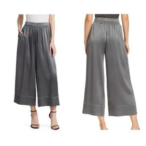 Theory Smocked Culotte Gray‎ Silk Pull On Pants Cropped Small Vintage Satin
